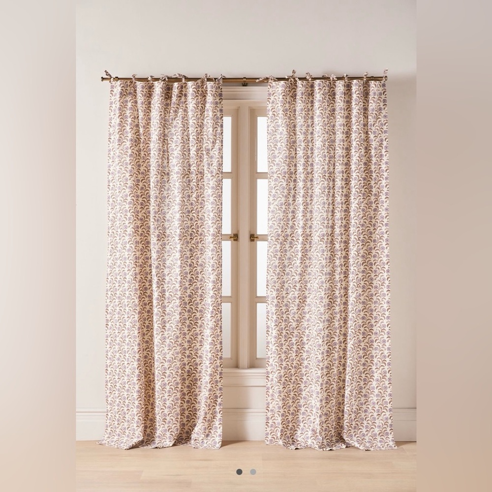 Anthropologie Leora Printed Cotton Tie-Top Floral Curtains, set of 2 Panels